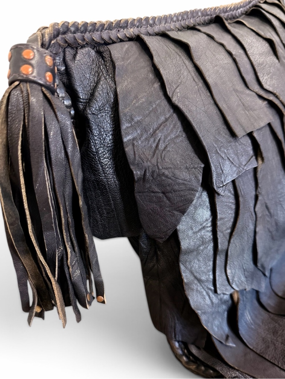 Cleobella Black Layered Fringe Tassel Statement Oversized Clutch